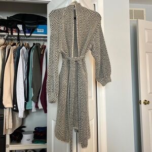 Petal & Pup Herringbone Fuzzy Longline Sweater Cardigan with Tie Belt (Small)